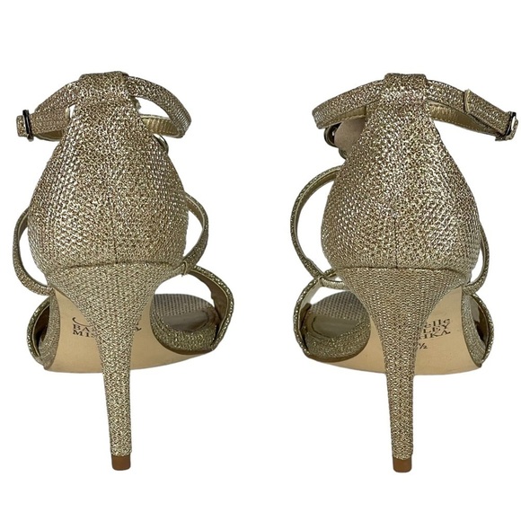 BELLE BY BADGLEY MISCHKA CRYSTAL RHINESTONE MEDALLION METALLIC EVENING SHOE - Picture 4 of 15